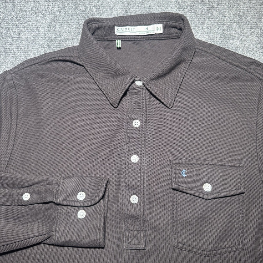 Criquet Pima Cotton Long Sleeve Polo Shirt Men Medium Black Pique Golfer Pocket
